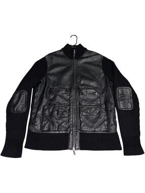 John Varvatos Lamb Leather Wool Cargo Jacket Bomber Vintage Tactical Avant Garde